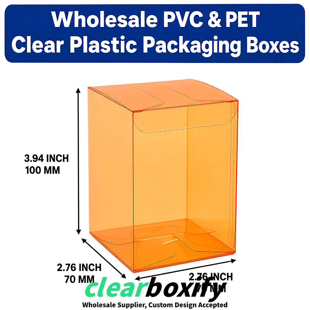 PPWR-Aligned Tangerine Translucent PVC & PET Boxes 60x60x180mm 76x76x76mm 70x70x70/100/120mm