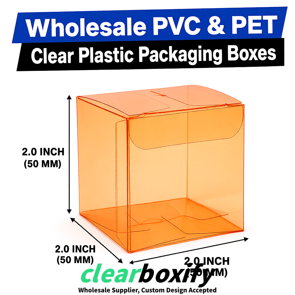 Tangerine Clear PVC & PET Boxes 38x38x38, 40x40x40, 50x50x50/80mm