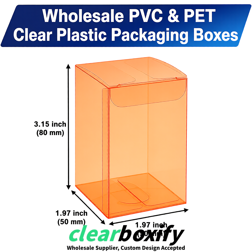 Tangerine Clear PVC & PET Boxes 38x38x38, 40x40x40, 50x50x50/80mm