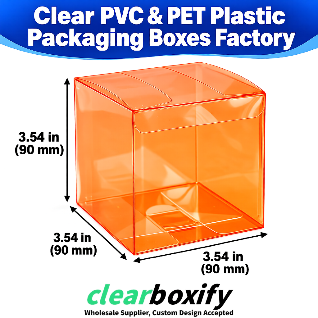 Wholesale Tangerine Clear PVC & PET Boxes 90x90x90mm 100x100x30/50/100mm