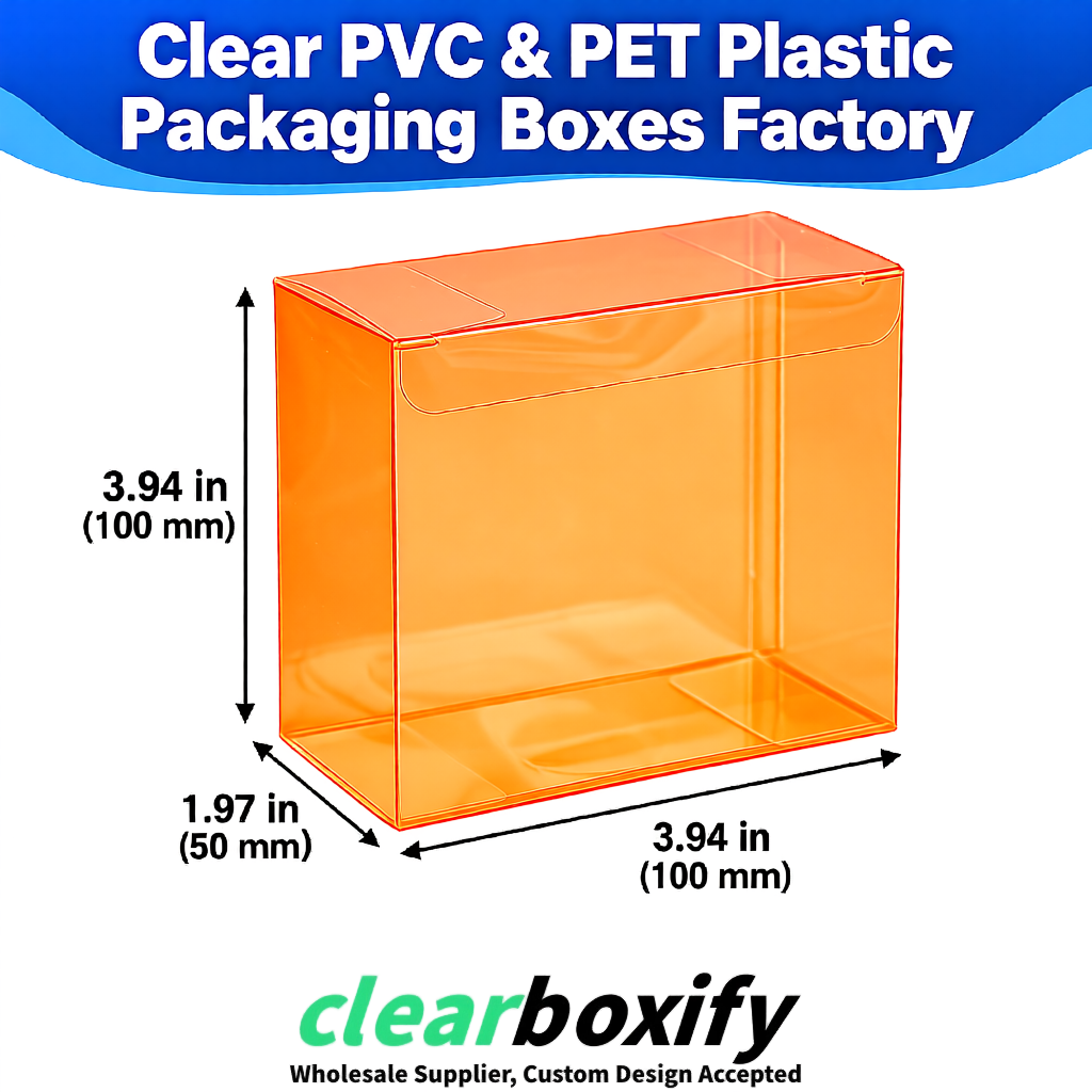 Wholesale Tangerine Clear PVC & PET Boxes 90x90x90mm 100x100x30/50/100mm