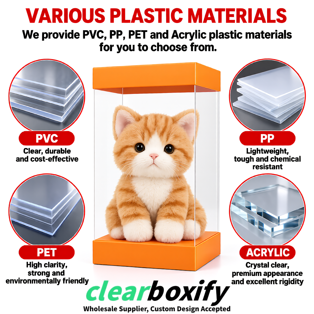 Tangerine Clear Toy Display Boxes with White Base & Top | Wholesale Bulk Packaging