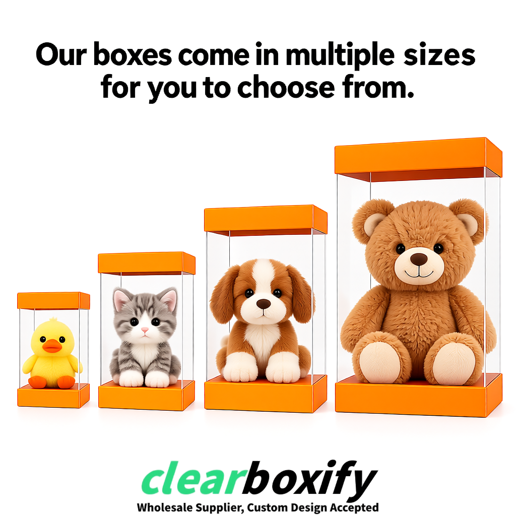 Tangerine Clear Toy Display Boxes with White Base & Top | Wholesale Bulk Packaging Tangerine Clear Toy Display Boxes with White Base & Top | Wholesale Bulk Packaging