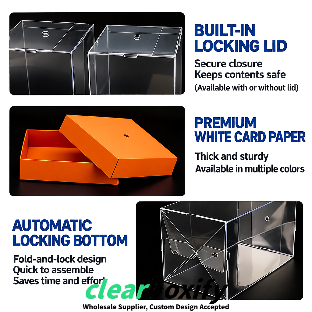 Tangerine Clear Toy Display Boxes with White Base & Top | Wholesale Bulk Packaging