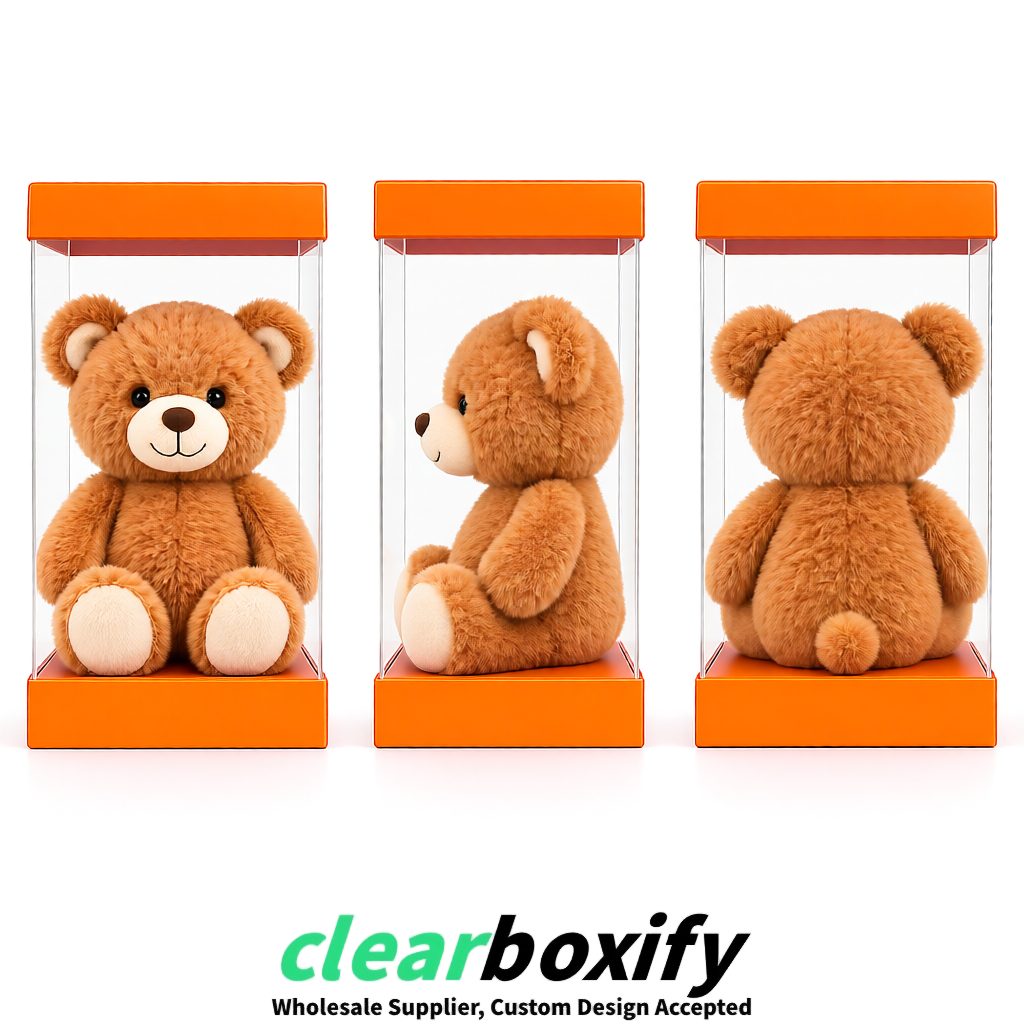 Tangerine Clear Toy Display Boxes with White Base & Top | Wholesale Bulk Packaging