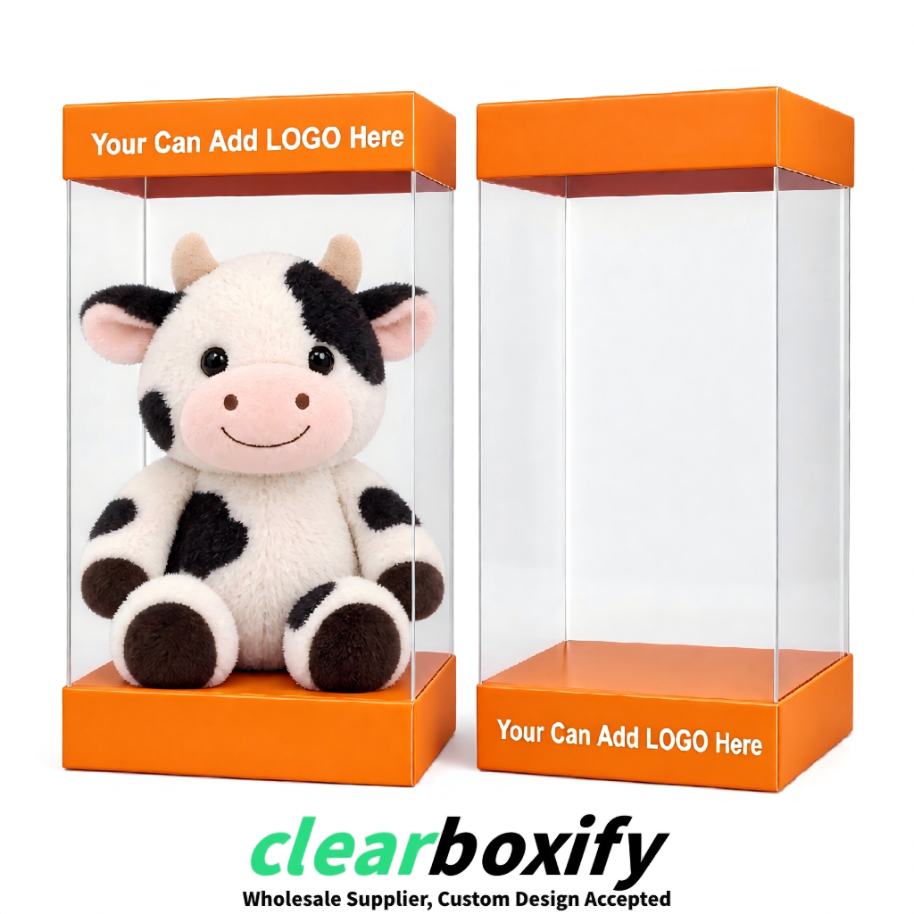 Tangerine Clear Toy Display Boxes with White Base & Top | Wholesale Bulk Packaging