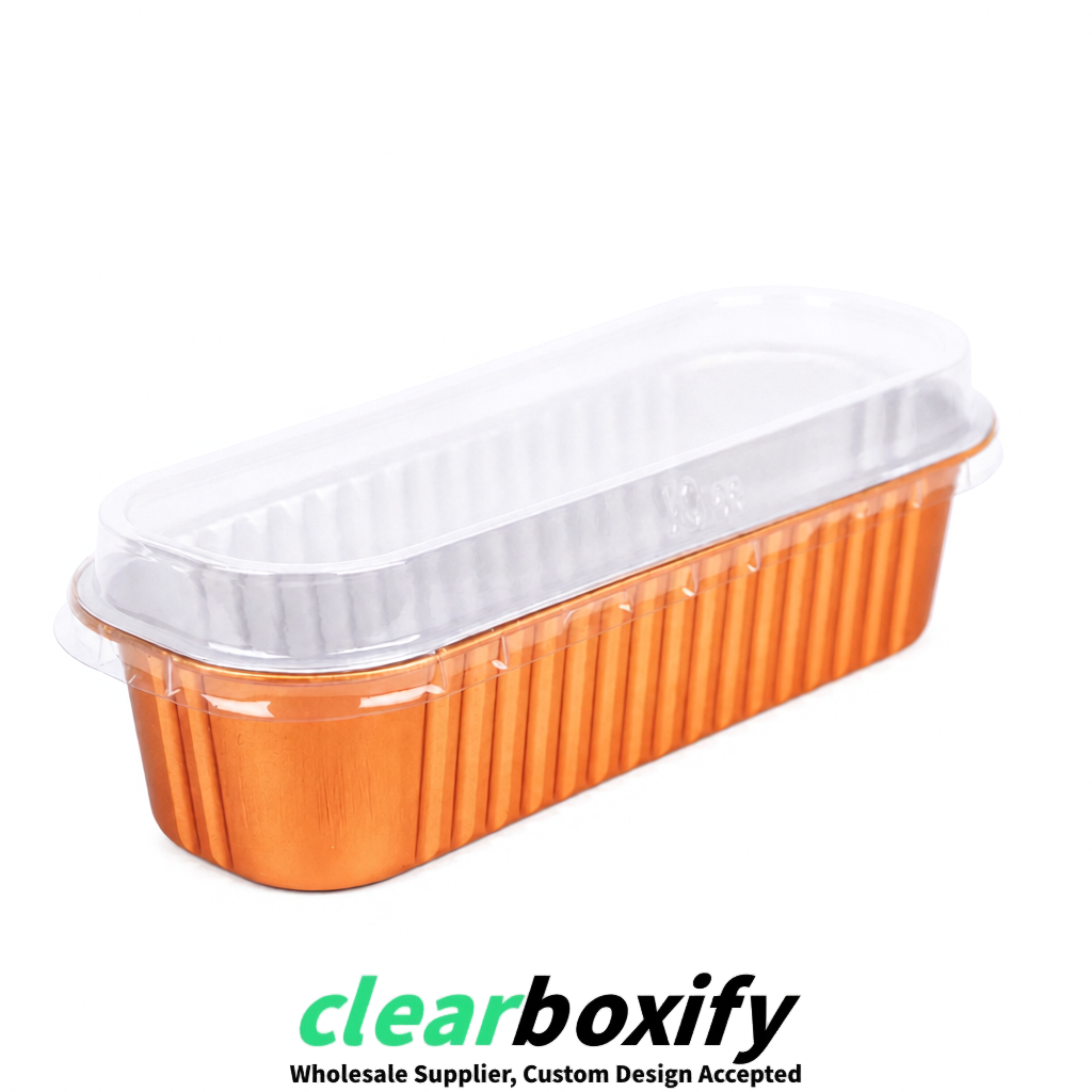 Tangerine Mini Loaf Pans with Clear Lids 6.8oz Rectangular Aluminum Foil Baking Pans Supplier