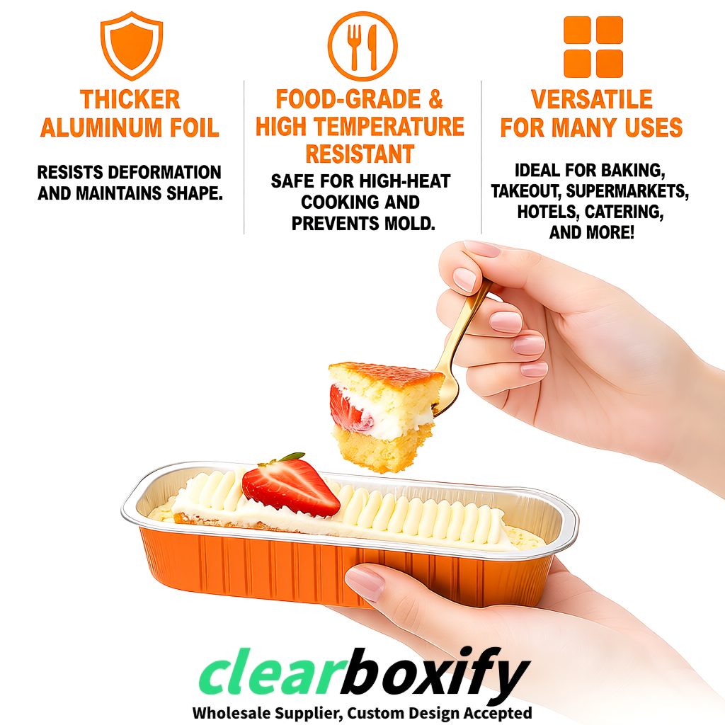 Tangerine Mini Loaf Pans with Clear Lids 6.8oz Rectangular Aluminum Foil Baking Pans Supplier