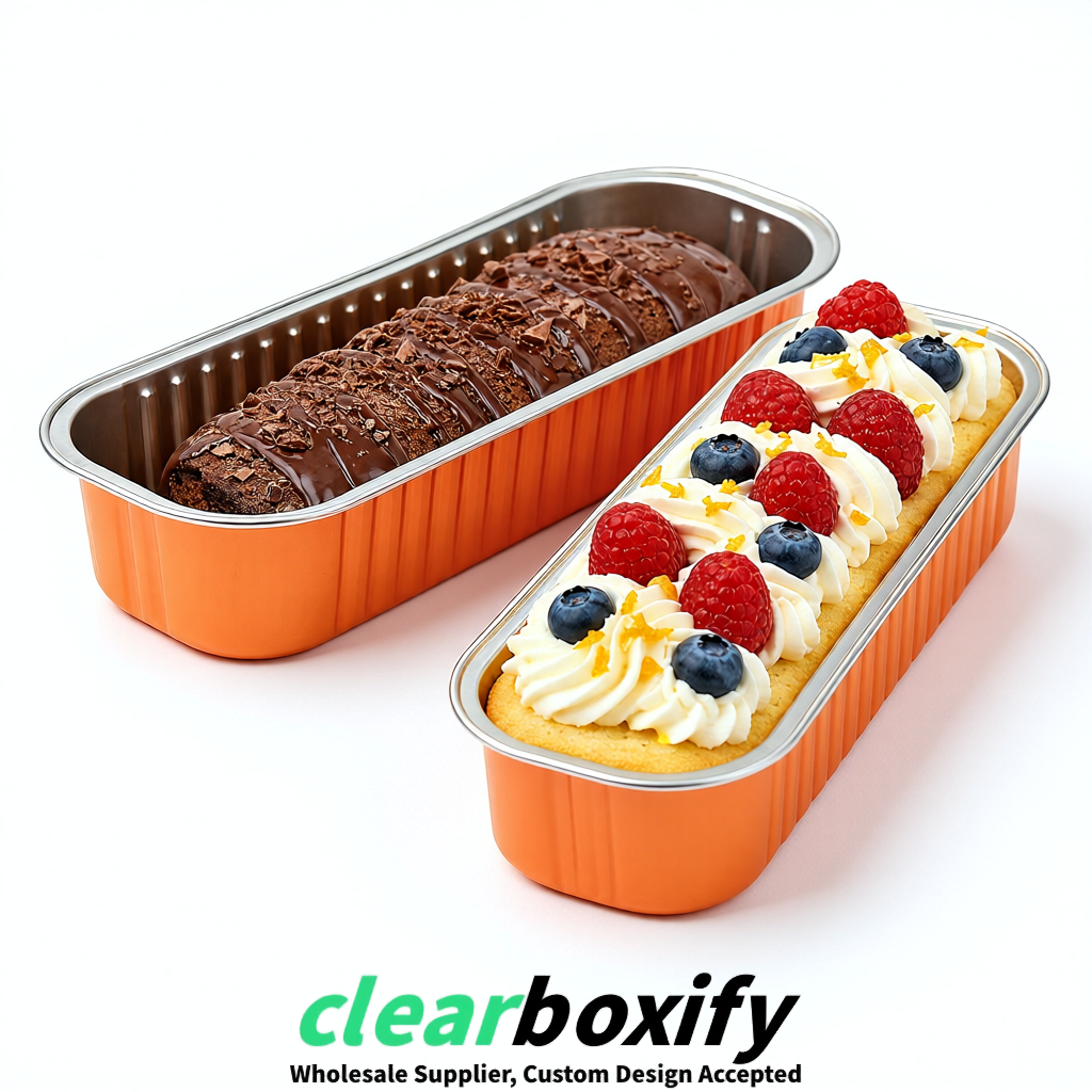 Tangerine Mini Loaf Pans with Clear Lids 6.8oz Rectangular Aluminum Foil Baking Pans Supplier
