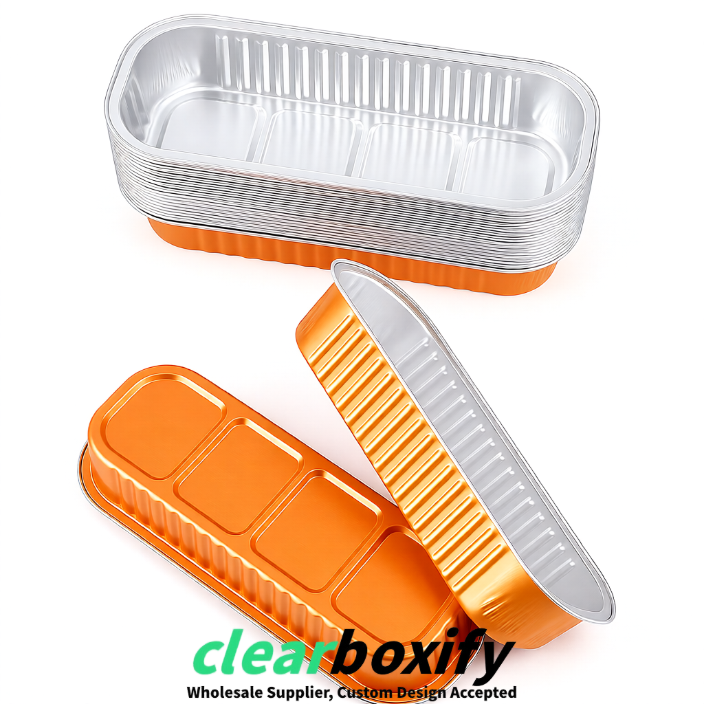 Tangerine Mini Loaf Pans with Clear Lids 6.8oz Rectangular Aluminum Foil Baking Pans Supplier