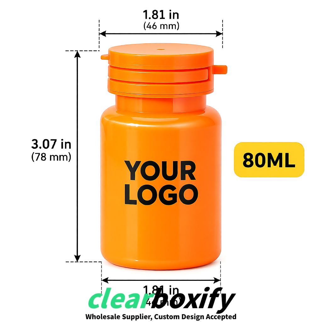 80ml Tangerine Plastic Supplement Bottle for Capsules & Pills, TCM & Softgels
