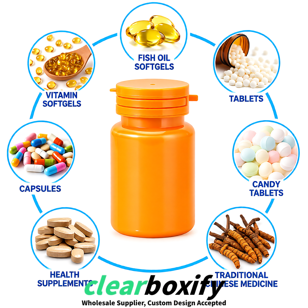 80ml Tangerine Plastic Supplement Bottle for Capsules & Pills, TCM & Softgels