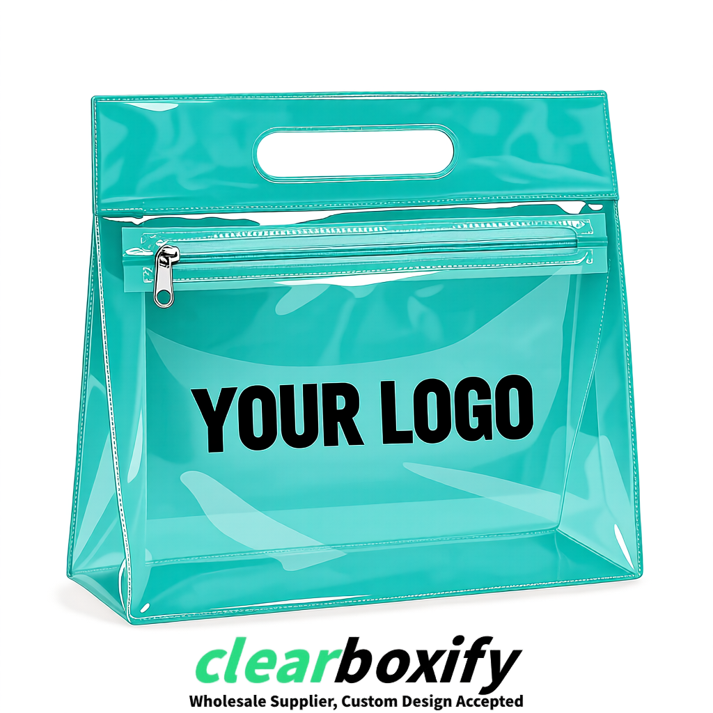 Teal EVA/PVC Cosmetic Bags | OEM/ODM Clear Zipper Makeup Pouches