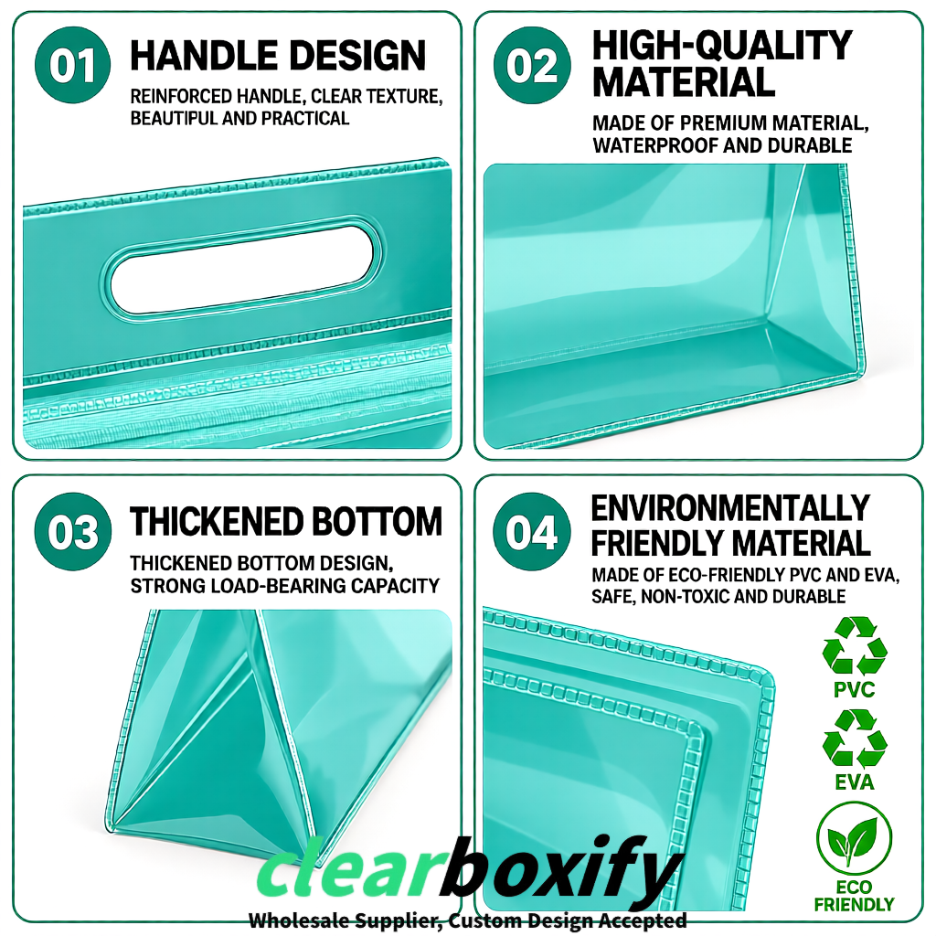 Teal EVA/PVC Cosmetic Bags | OEM/ODM Clear Zipper Makeup Pouches