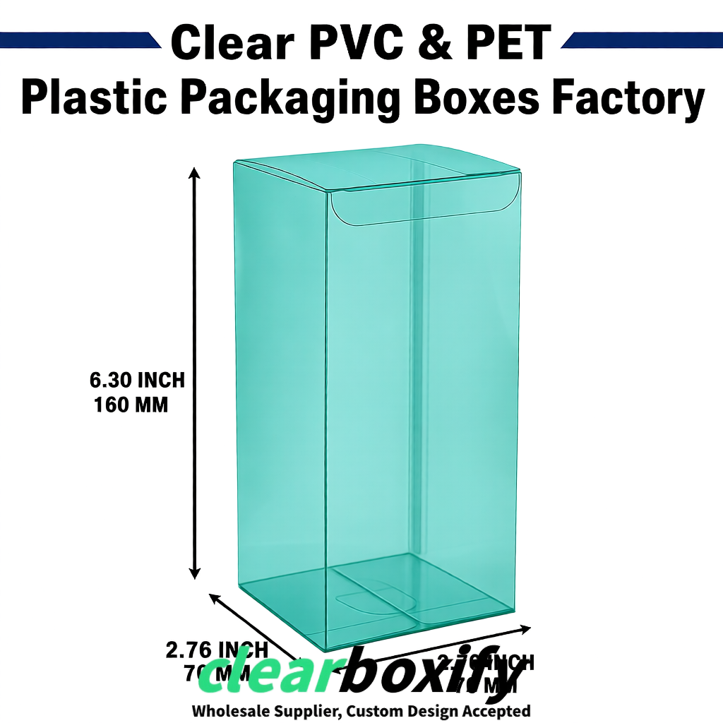 Teal PPWR-ready PVC & PET Clear Boxes 80x80x80/120/140/190mm 70x70x160 mm Factory Teal PPWR-ready PVC & PET Clear Boxes 80x80x80/120/140/190mm 70x70x160 mm Factory
