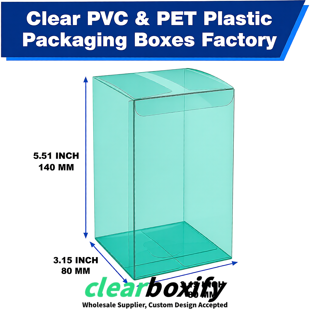 Teal PPWR-ready PVC & PET Clear Boxes 80x80x80/120/140/190mm 70x70x160 mm Factory