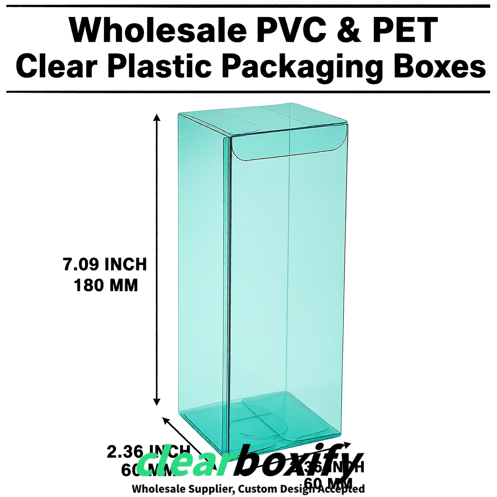 PPWR-Aligned Teal Translucent PVC & PET Boxes 60x60x180mm 76x76x76mm 70x70x70/100/120mm