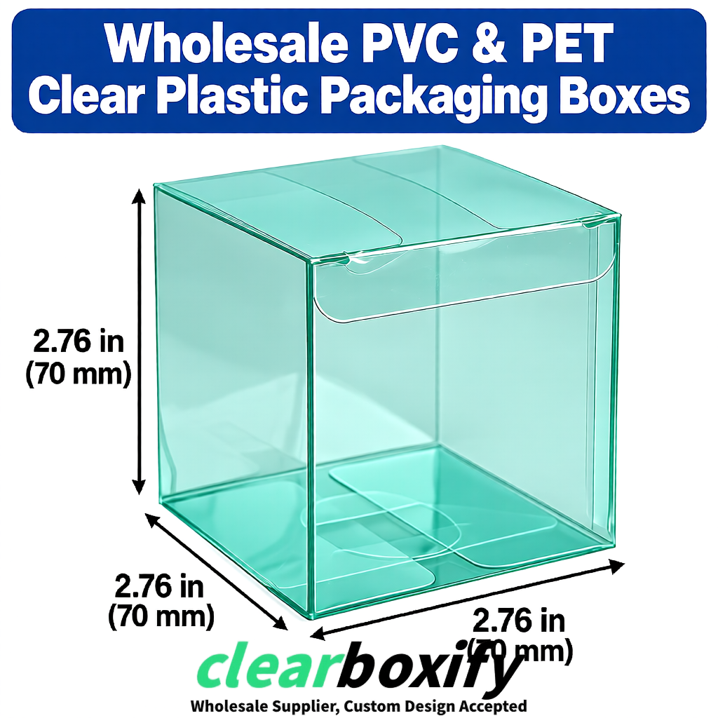 PPWR-Aligned Teal Translucent PVC & PET Boxes 60x60x180mm 76x76x76mm 70x70x70/100/120mm