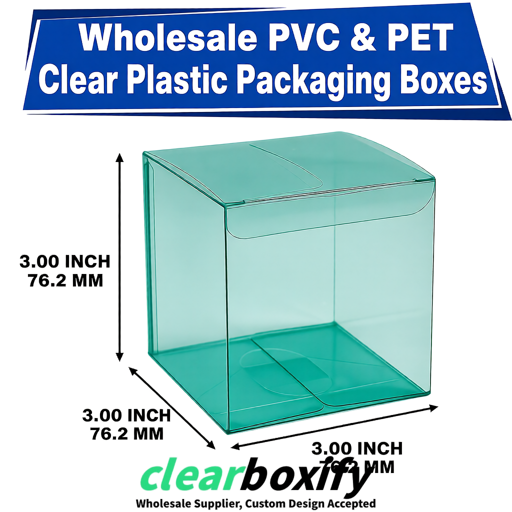 PPWR-Aligned Teal Translucent PVC & PET Boxes 60x60x180mm 76x76x76mm 70x70x70/100/120mm