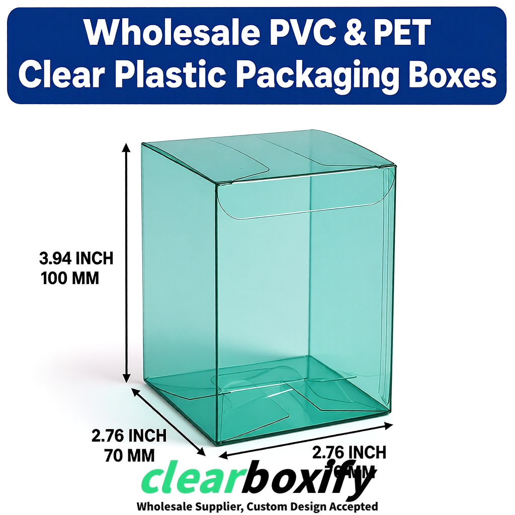 PPWR-Aligned Teal Translucent PVC & PET Boxes 60x60x180mm 76x76x76mm 70x70x70/100/120mm