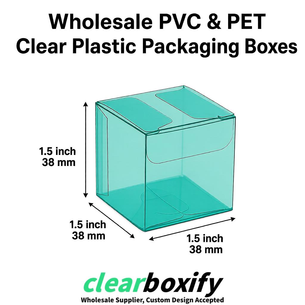 Teal Clear PVC & PET Boxes 38x38x38, 40x40x40, 50x50x50/80mm