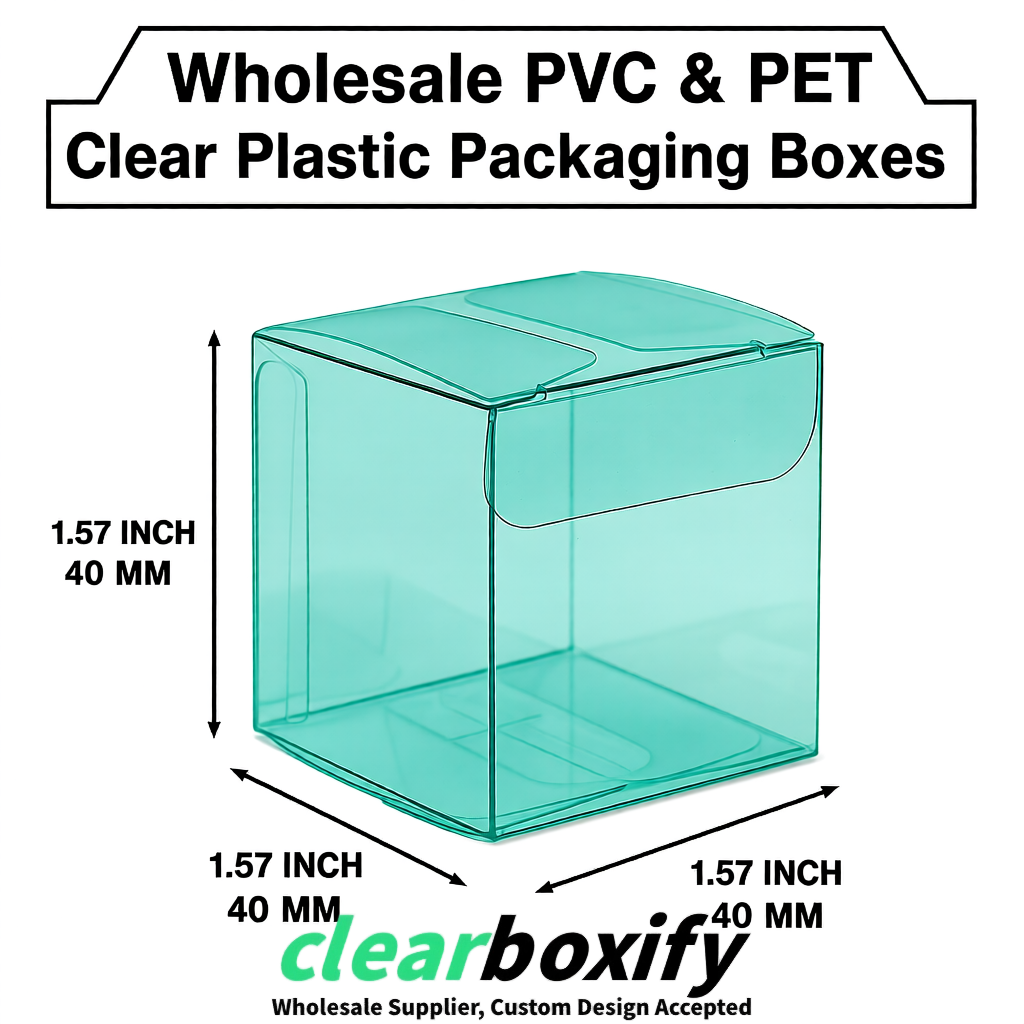 Teal Clear PVC & PET Boxes 38x38x38, 40x40x40, 50x50x50/80mm