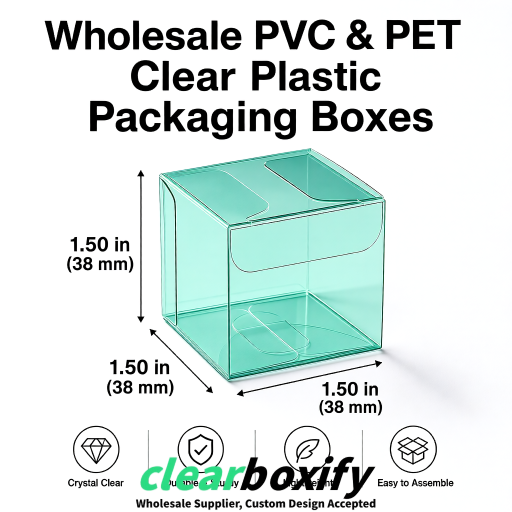 Teal Clear PVC & PET Boxes 38x38x38, 40x40x40, 50x50x50/80mm