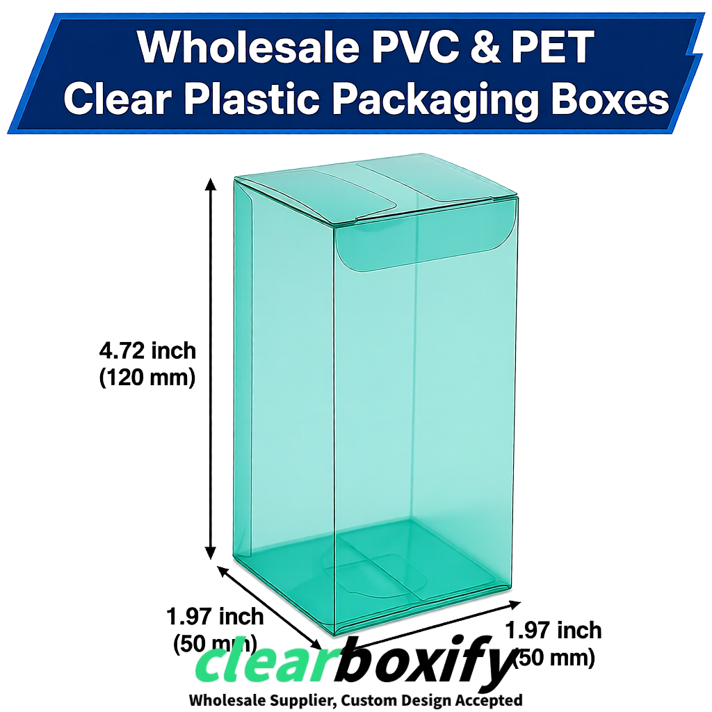 Teal Wholesale Clear PVC & PET Boxes 50x50x120/150/200mm 60x60x60/120 mm