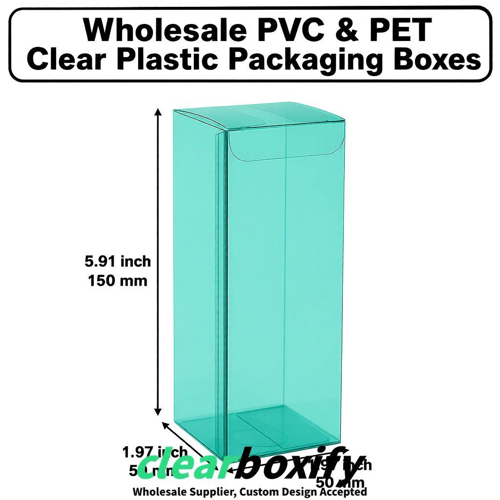 Teal Wholesale Clear PVC & PET Boxes 50x50x120/150/200mm 60x60x60/120 mm