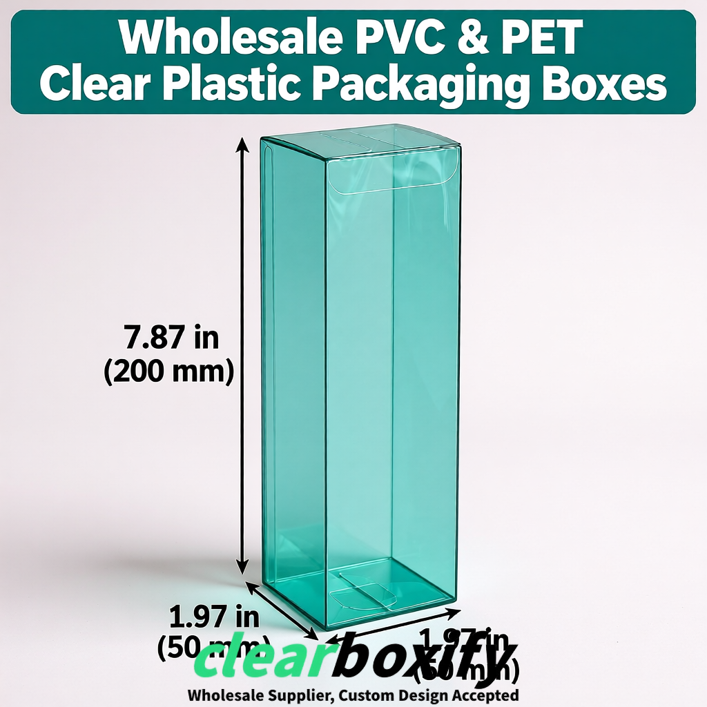 Teal Wholesale Clear PVC & PET Boxes 50x50x120/150/200mm 60x60x60/120 mm