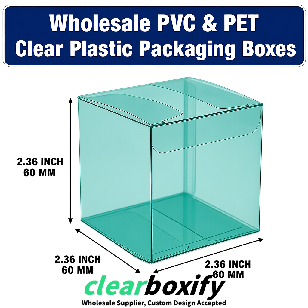 Teal Wholesale Clear PVC & PET Boxes 50x50x120/150/200mm 60x60x60/120 mm