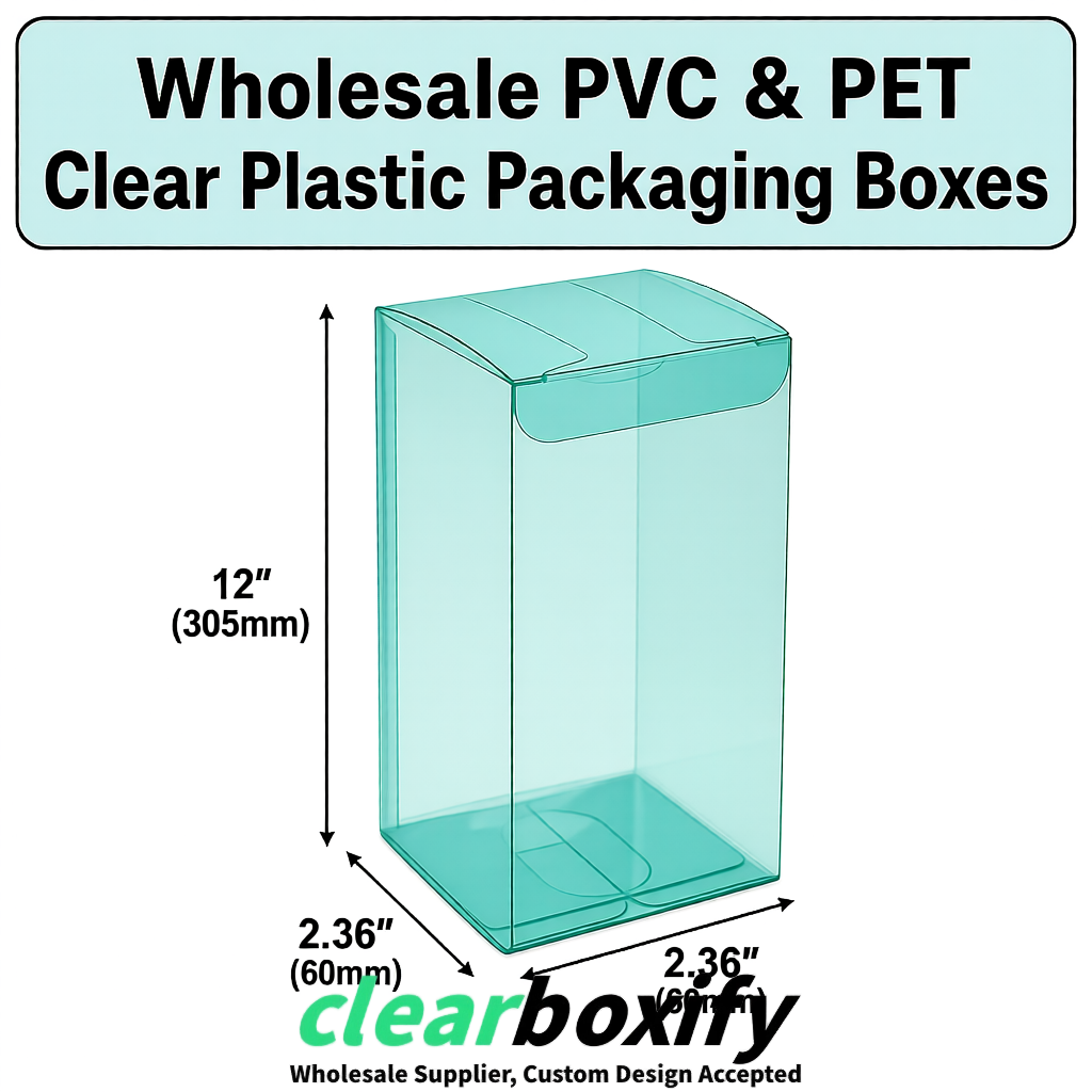 Teal Wholesale Clear PVC & PET Boxes 50x50x120/150/200mm 60x60x60/120 mm
