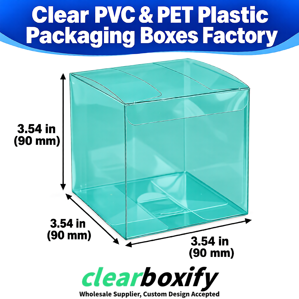 Wholesale Teal Clear PVC & PET Boxes 90x90x90mm 100x100x30/50/100mm