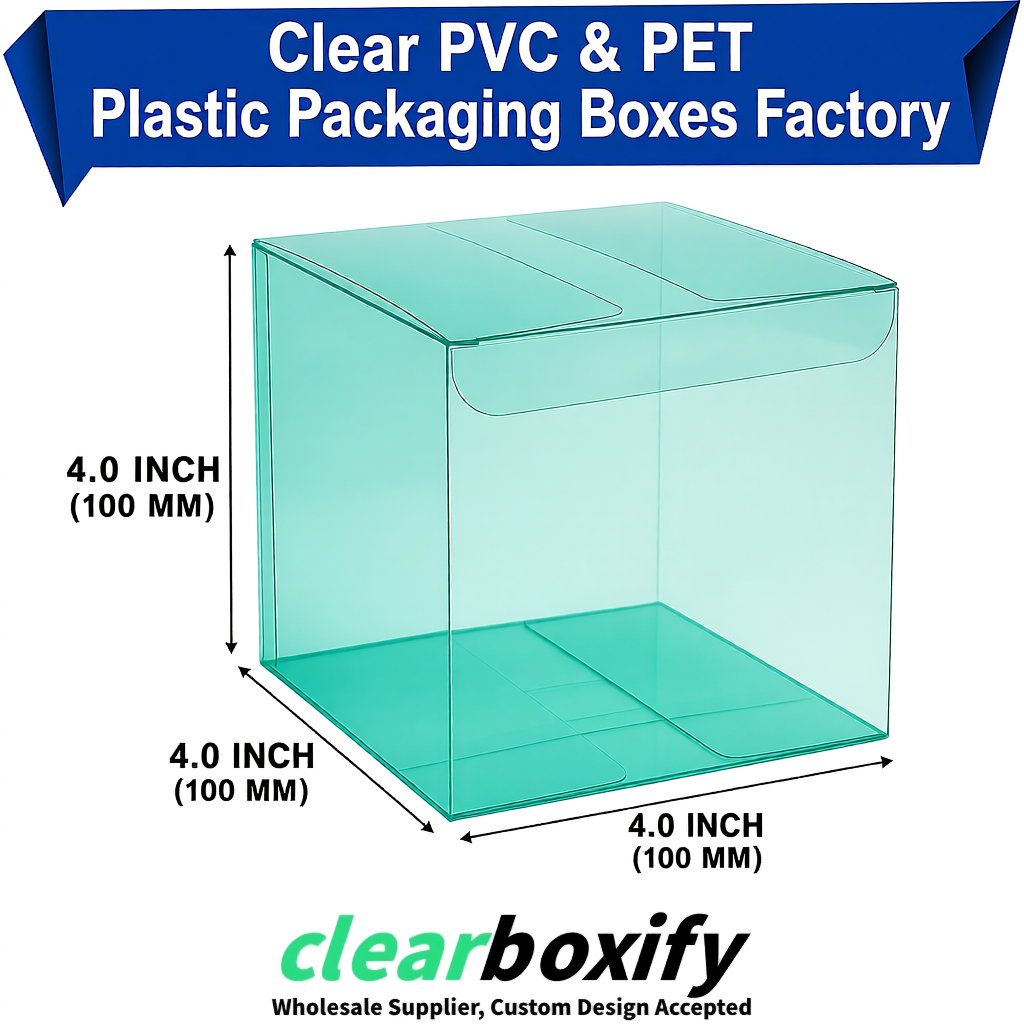 Wholesale Teal Clear PVC & PET Boxes 90x90x90mm 100x100x30/50/100mm