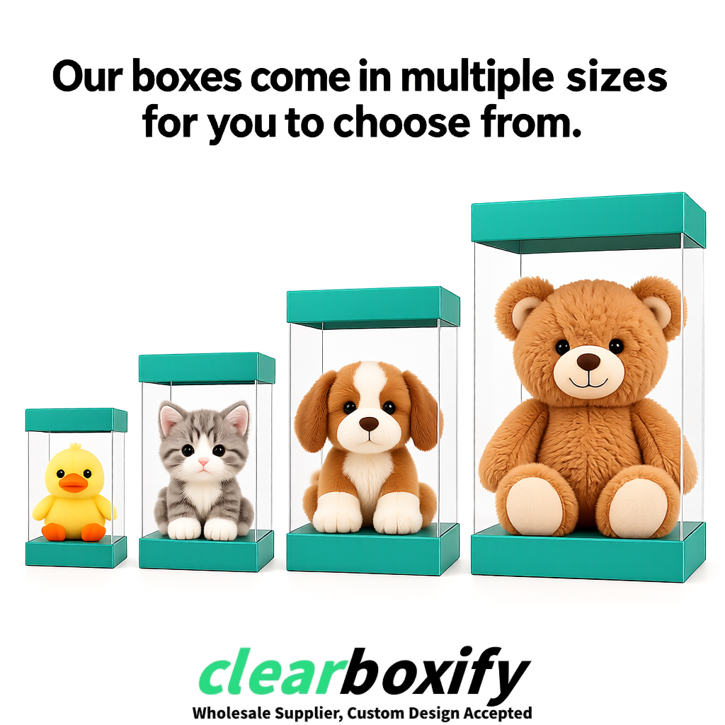 Teal Clear Toy Display Boxes with White Base & Top | Wholesale Bulk Packaging