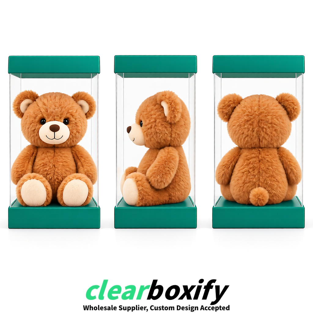 Teal Clear Toy Display Boxes with White Base & Top | Wholesale Bulk Packaging