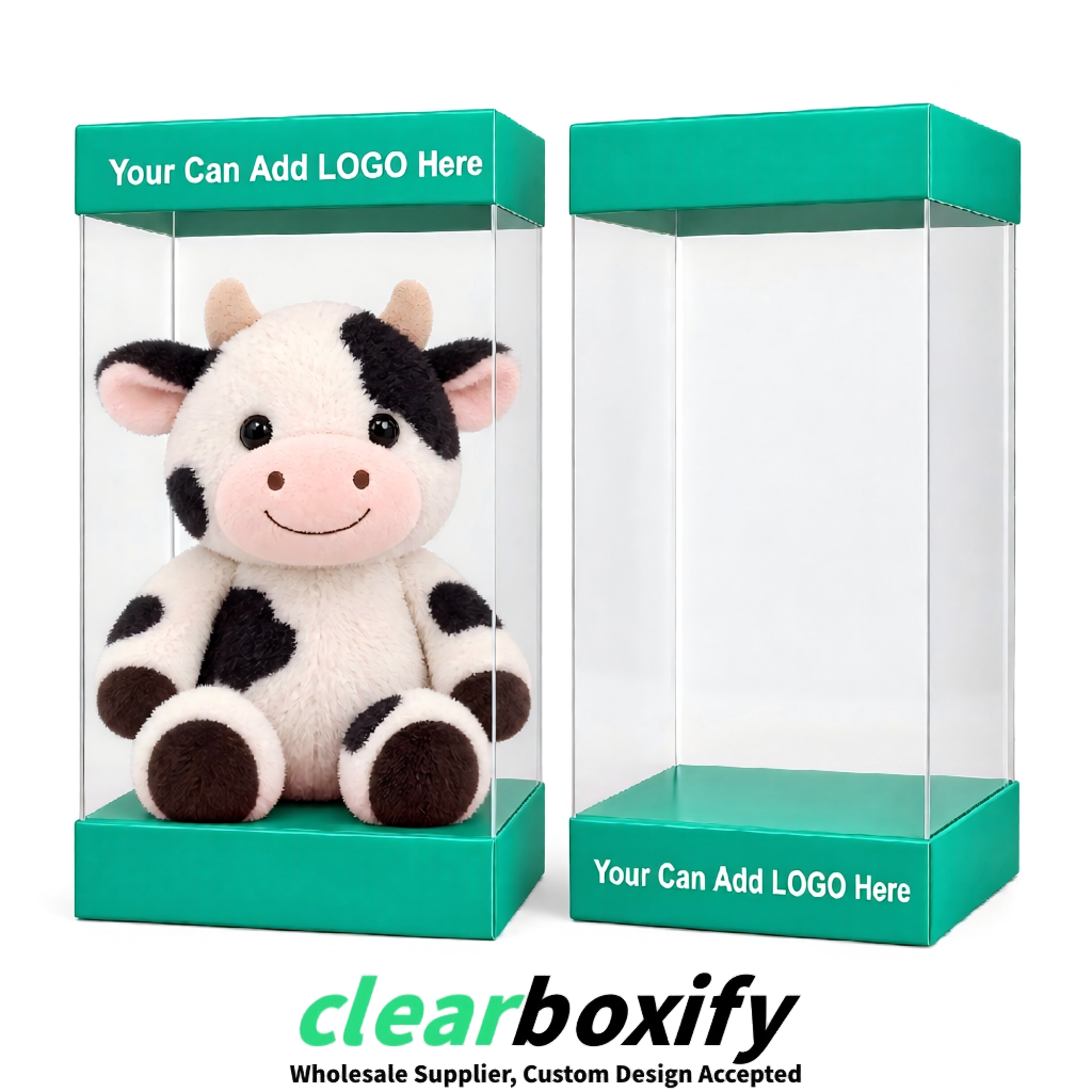Teal Clear Toy Display Boxes with White Base & Top | Wholesale Bulk Packaging