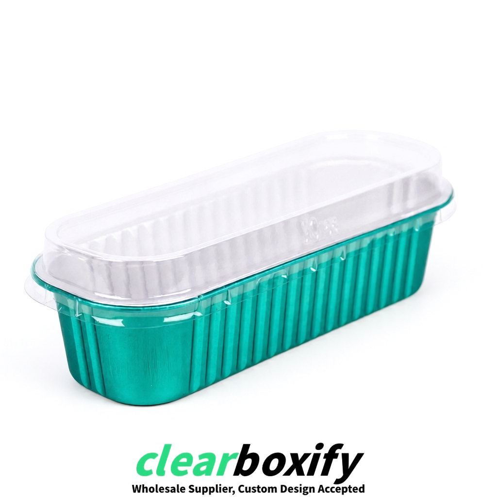Teal Mini Loaf Pans with Clear Lids 6.8oz Rectangular Aluminum Foil Baking Pans Supplier