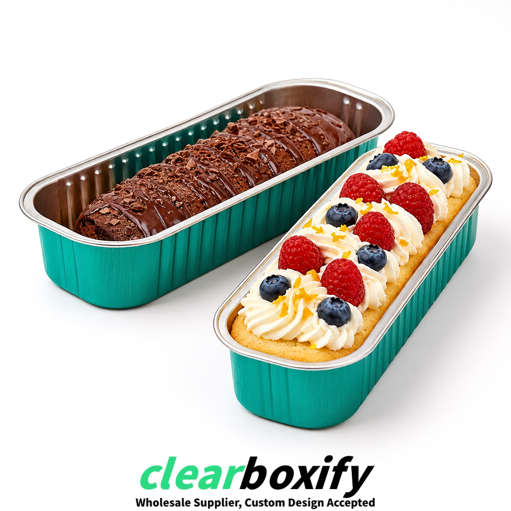 Teal Mini Loaf Pans with Clear Lids 6.8oz Rectangular Aluminum Foil Baking Pans Supplier