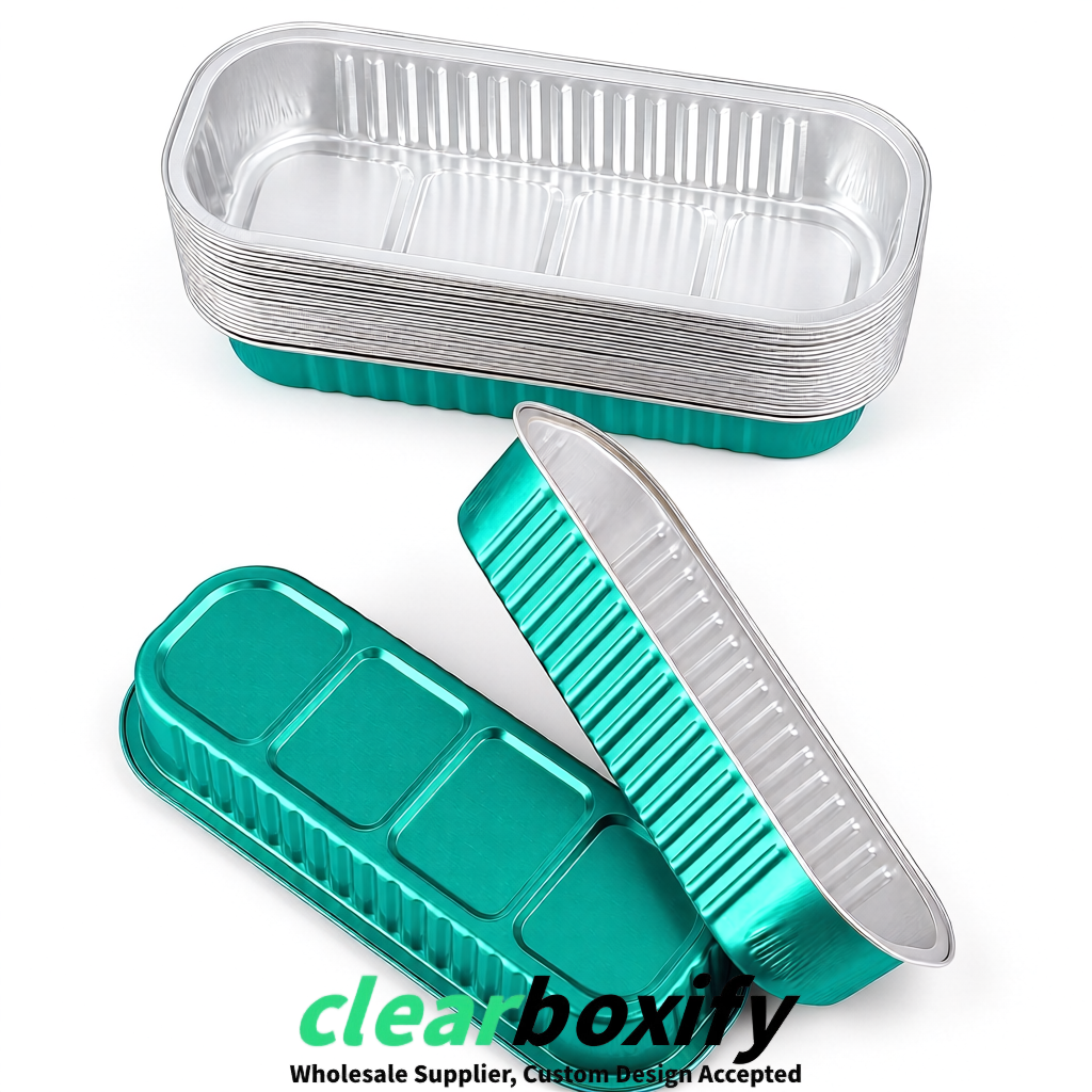 Teal Mini Loaf Pans with Clear Lids 6.8oz Rectangular Aluminum Foil Baking Pans Supplier