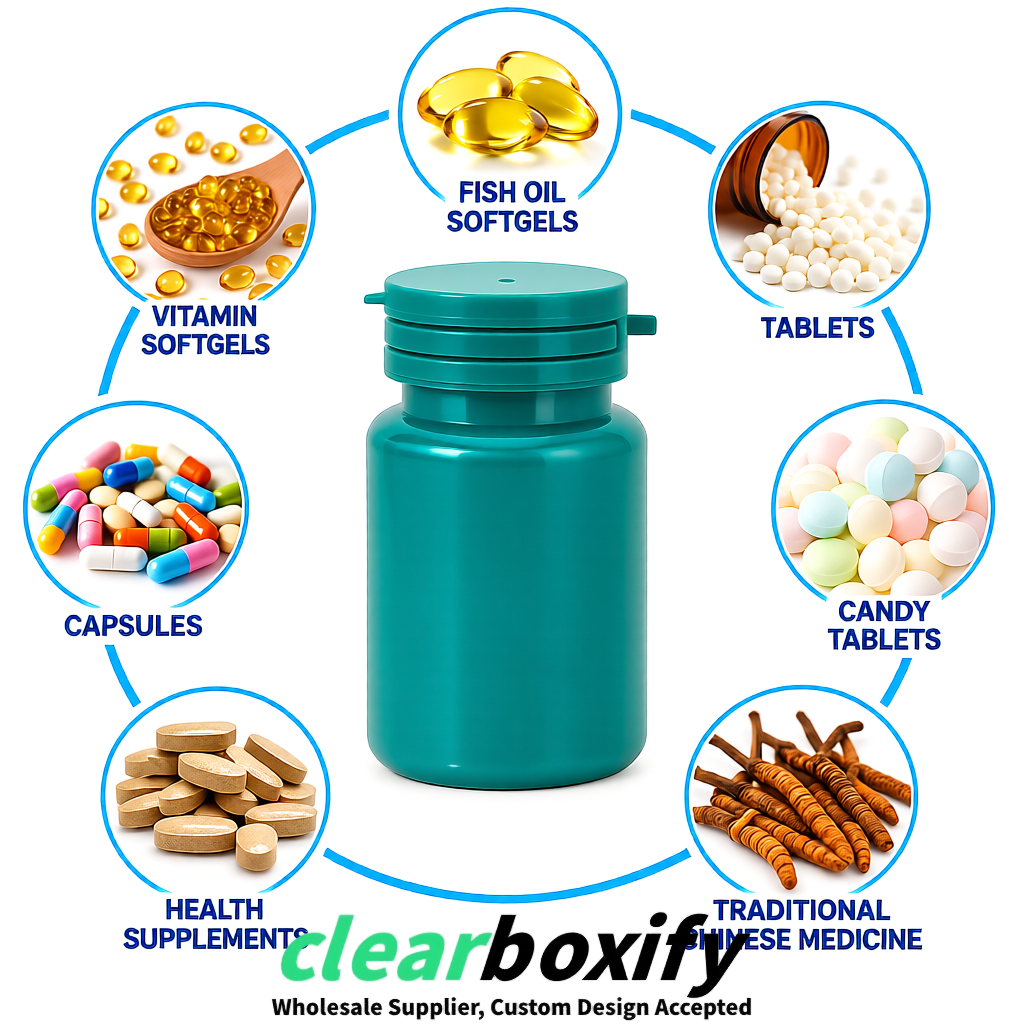 80ml Teal Plastic Supplement Bottle for Capsules & Pills, TCM & Softgels