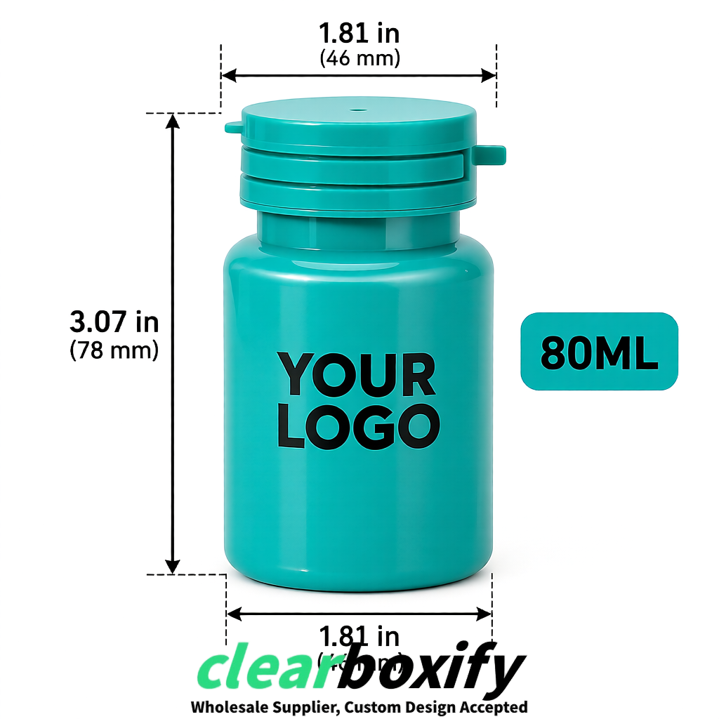 80ml Teal Plastic Supplement Bottle for Capsules & Pills, TCM & Softgels
