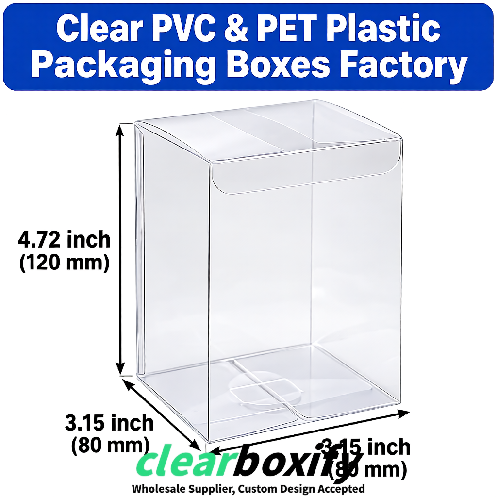 Transparent PPWR-ready PVC & PET Clear Boxes 80x80x80/120/140/190mm 70x70x160 mm Factory