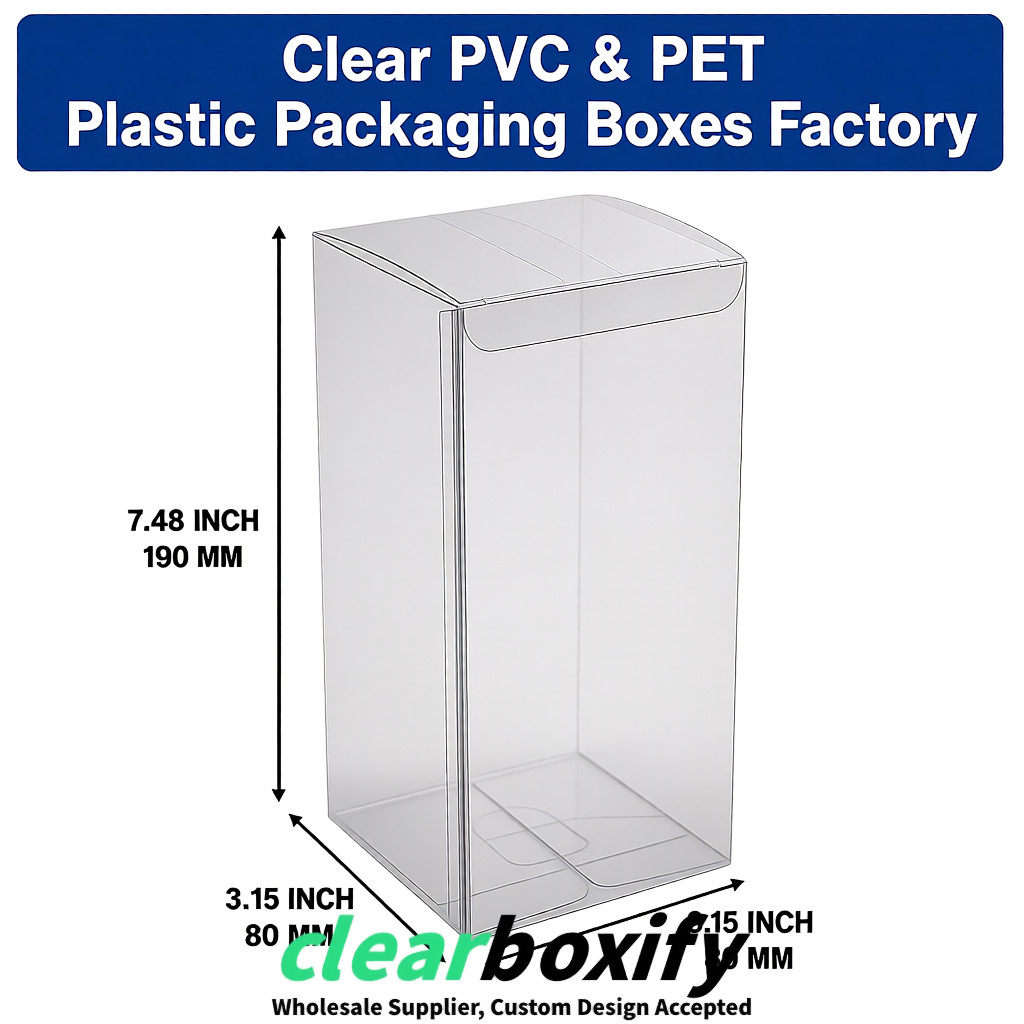 Transparent PPWR-ready PVC & PET Clear Boxes 80x80x80/120/140/190mm 70x70x160 mm Factory