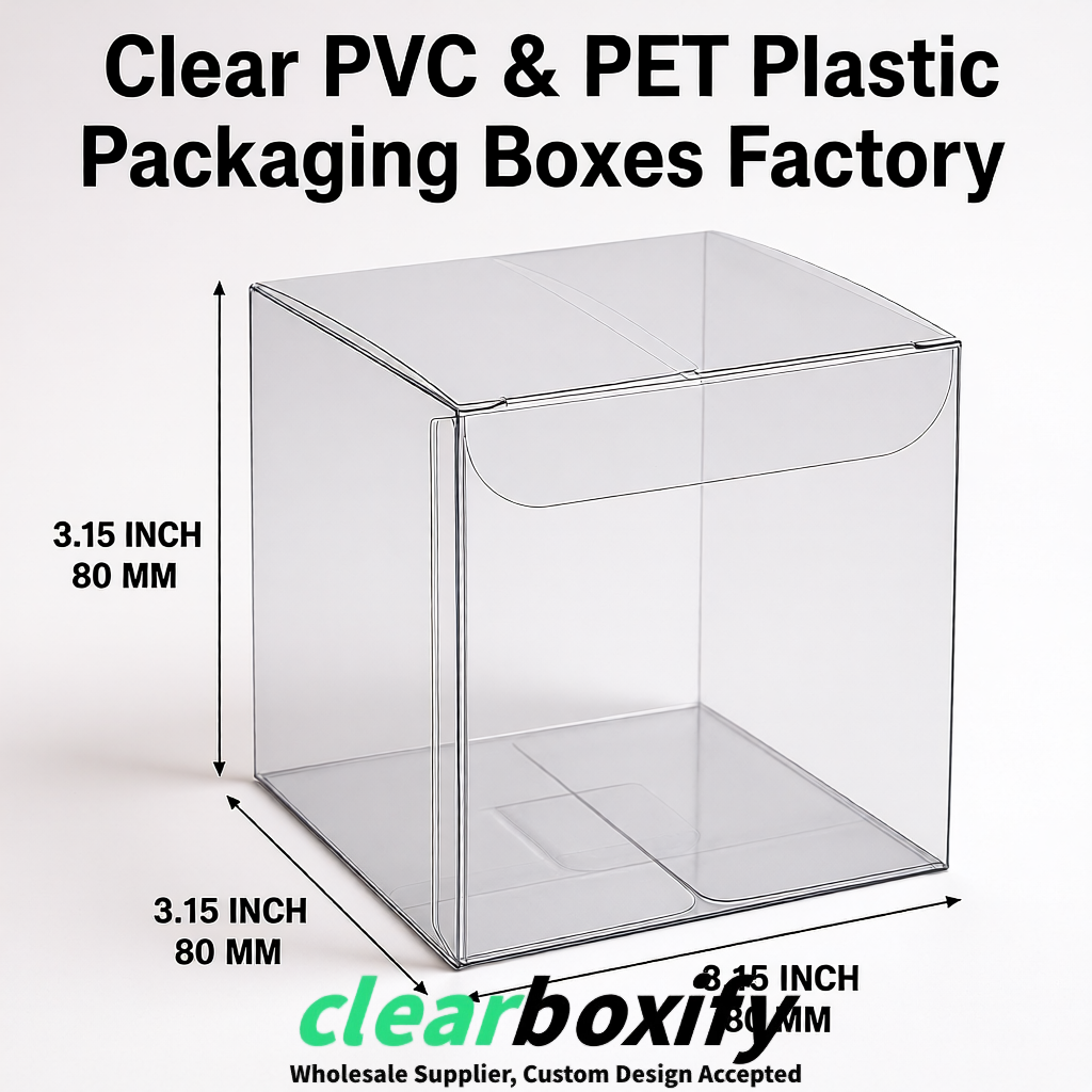 Transparent PPWR-ready PVC & PET Clear Boxes 80x80x80/120/140/190mm 70x70x160 mm Factory