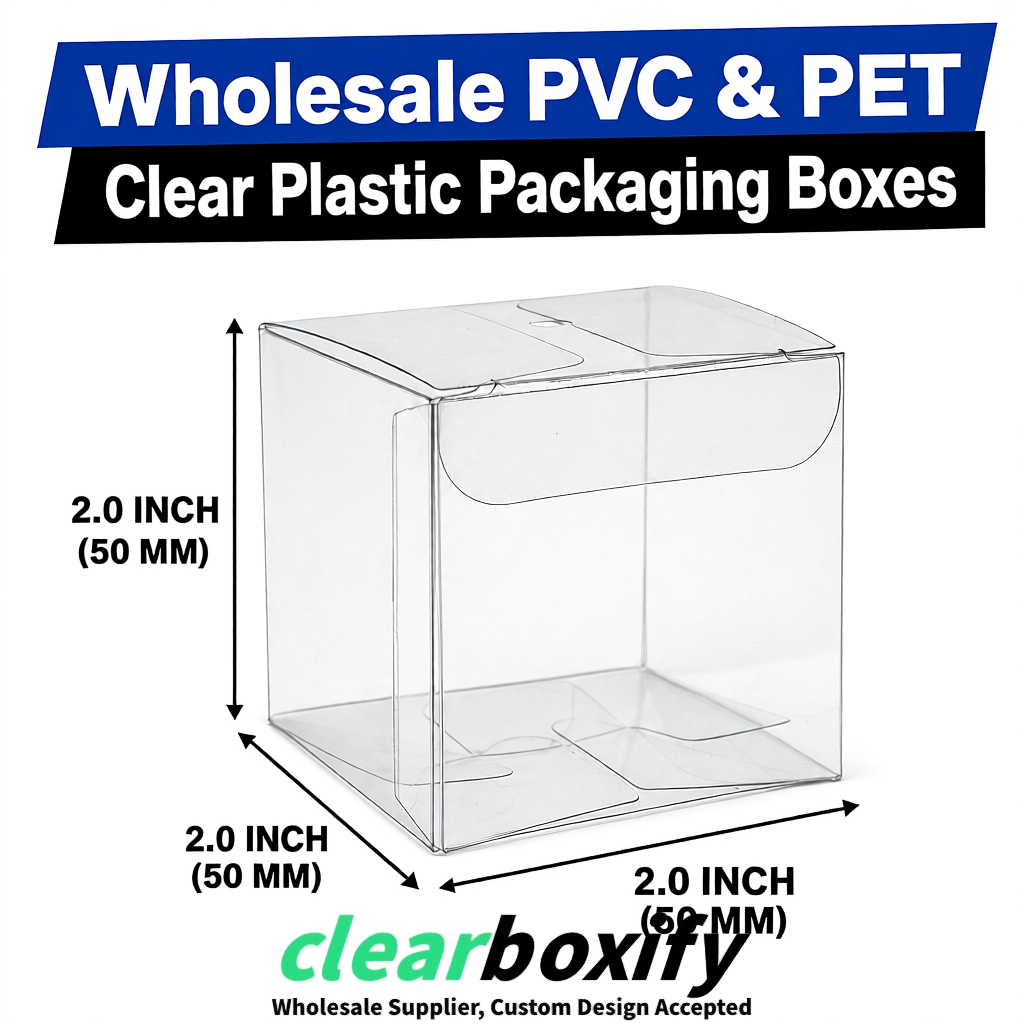 Transparent Clear PVC & PET Boxes 38x38x38, 40x40x40, 50x50x50/80mm
