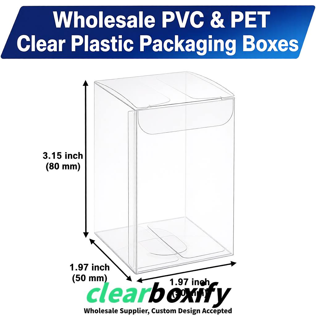 Transparent Clear PVC & PET Boxes 38x38x38, 40x40x40, 50x50x50/80mm