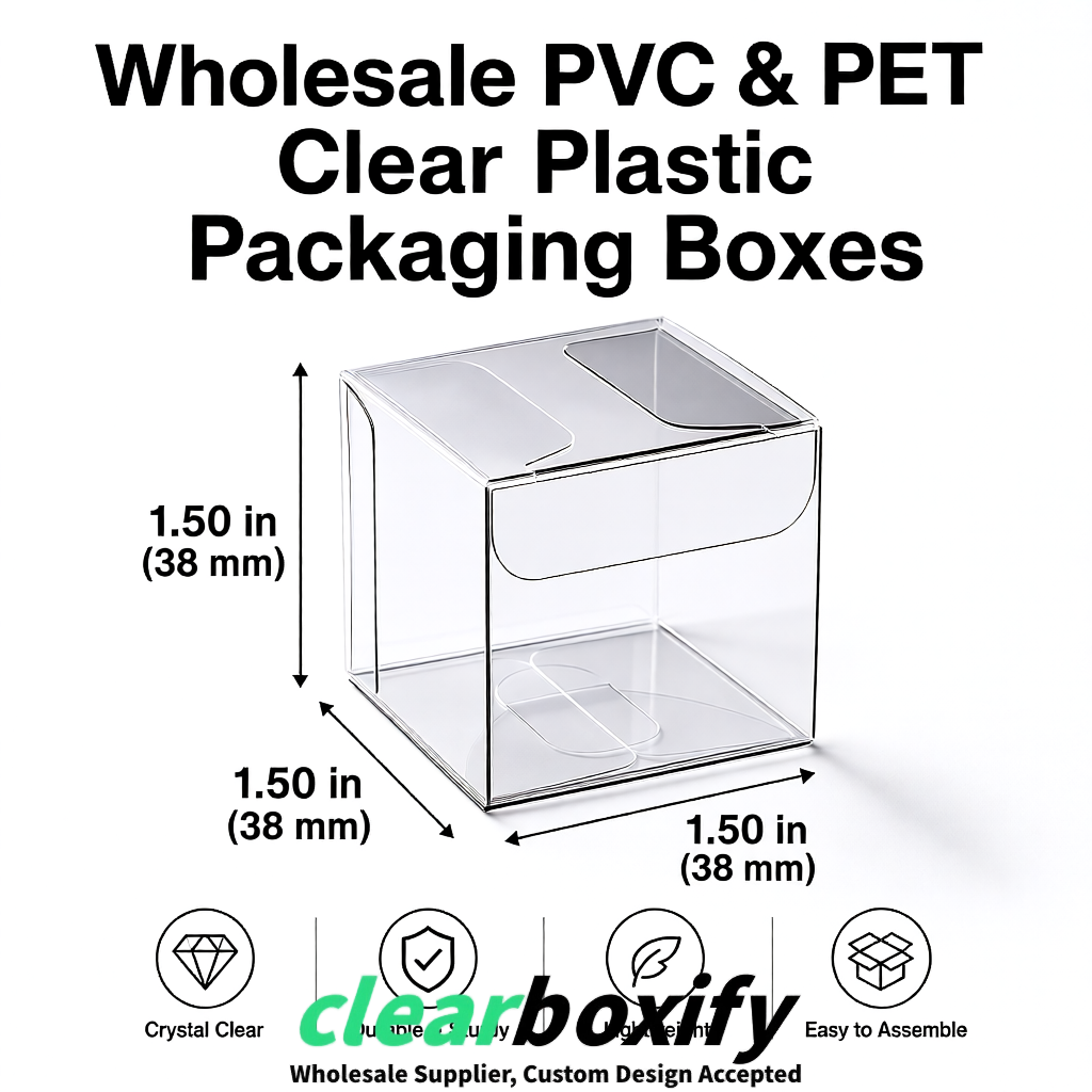 Transparent Clear PVC & PET Boxes 38x38x38, 40x40x40, 50x50x50/80mm Transparent Clear PVC & PET Boxes 38x38x38, 40x40x40, 50x50x50/80mm