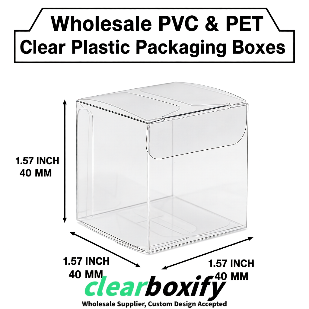Transparent Clear PVC & PET Boxes 38x38x38, 40x40x40, 50x50x50/80mm