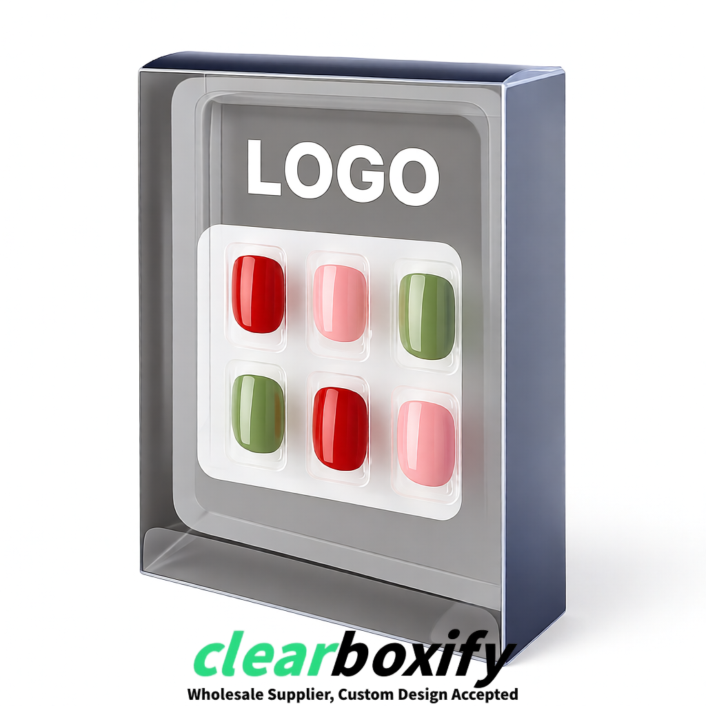 Transparent Clear Press-on Nails Box with Hanging Hook | Plastic PVC PP PET Packaging